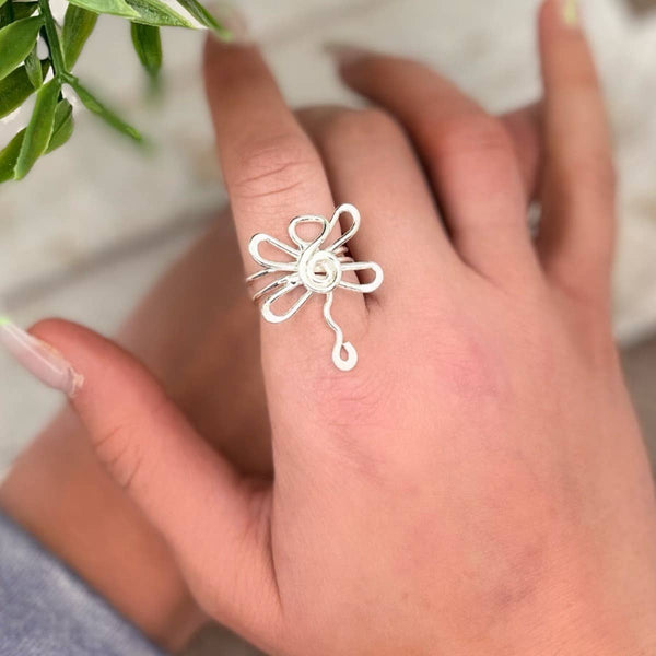 Silver Plated Adjustable Ring - Dragonfly