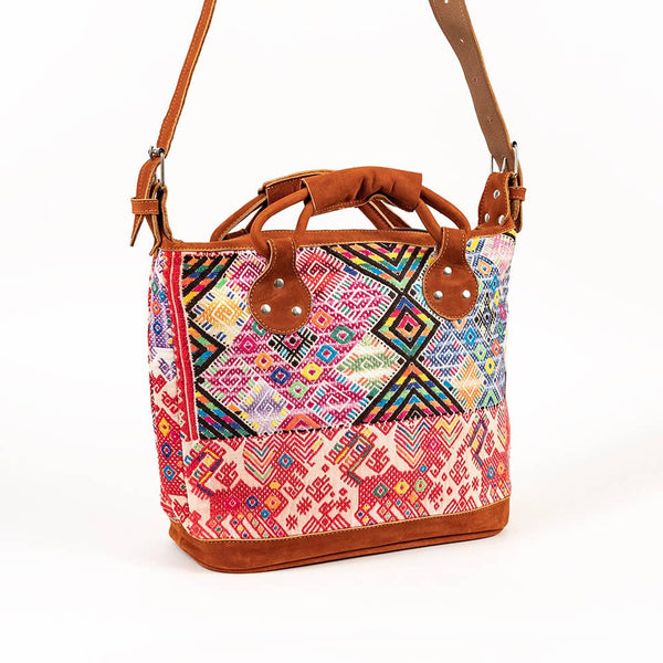 Leather and Geometric Huipile Daybag