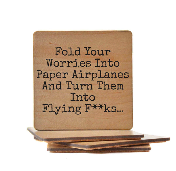 Coasters - Fold Your Worries Into Paper Funny Coaster