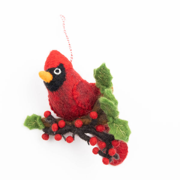 Ornament - Felt Red Cardinal on Branch - NEW