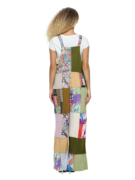 Overall Hippie Floral Patchwork- brown/green/tan