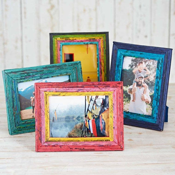Recycled Newspaper Photo Frame - 5 x 7 inch Picture Frame: Blue/Green/Yellow/Red
