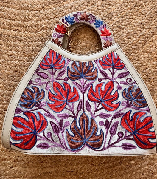 Kashmiri Crewel Work and Leather Purse
