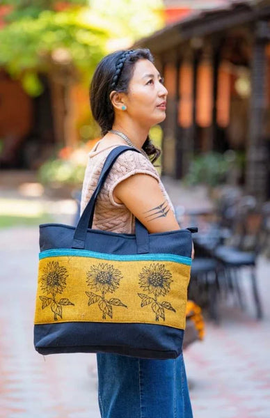 Large Cotton Tote Bag, Handcrafted Block Print