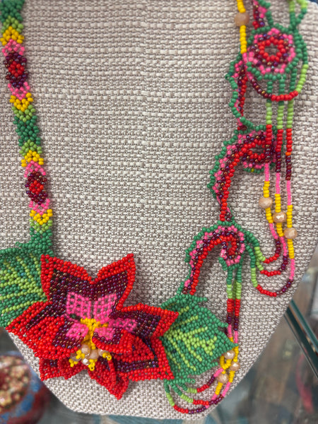 Pink Beaded Drape Flower Necklace
