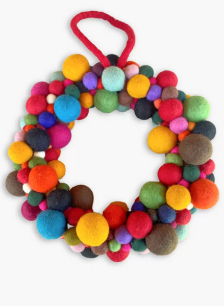 Mutli Color Felted Wool Ball Wreath