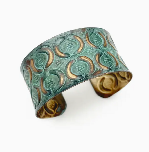 Brass Patina Bracelet - Turquoise with Brass Crescents