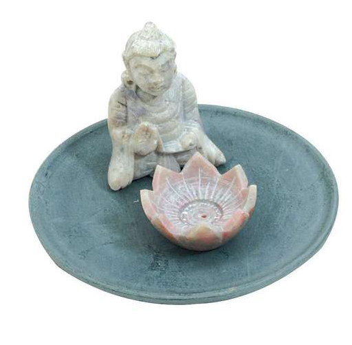 Buddha Plate with Lotus Incense Stick/Cone Holder