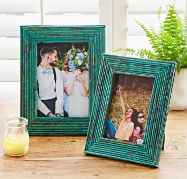 4 X 6 Recycled Newspaper Photo Frame - Teal