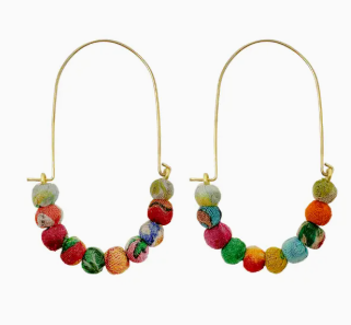 Elongated Kantha Wire Hoops