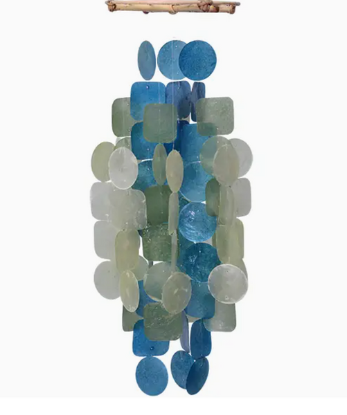 Capiz Chime Medium Round | Green & Blue