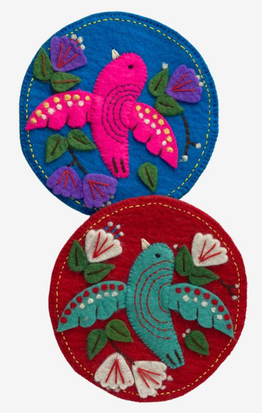 Felted Bird Embroidered Trivet