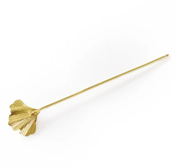 Sayuri Ginkgo Leaf Hair Pin - Slide with Stick - Gold