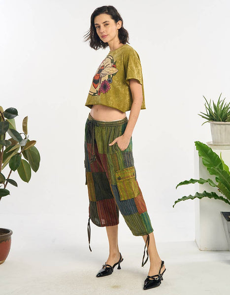 Patched Cotton Capri Pants