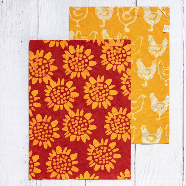 Tea Towels: Sunflower - Red-Organic