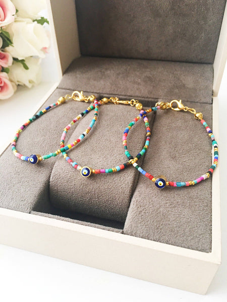 Seed Beads Bracelet, Evil Eye Bracelet, Evil Eye Charm