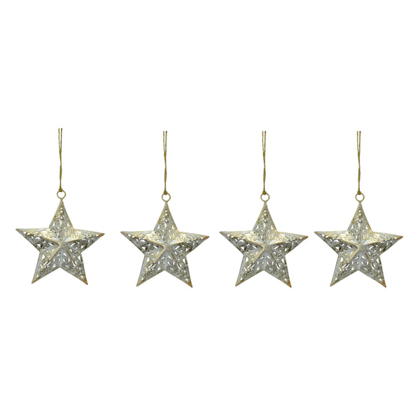 Metal Star Ornament- White & Gold