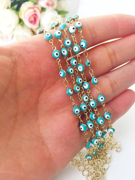 Evil Eye Bracelet, Gold Link Chain Bracelet, Minimalist Evil Eye Bracelet