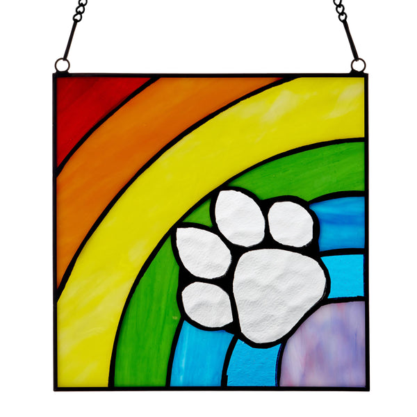 7"H Rainbow Paw Print Tiffany Stained Glass Window Panel