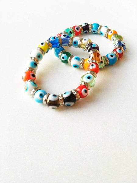 Evil Eye Bracelet, Stretchable Rainbow Bracelet
