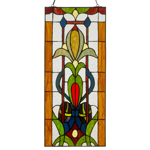 24"H Fleur de Lis Pub Stained Glass Window Panel