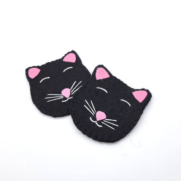 Black Kitty Cat Felted Wool Drink Coaster