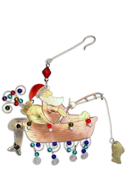 Fishing Boat Santa Ornament