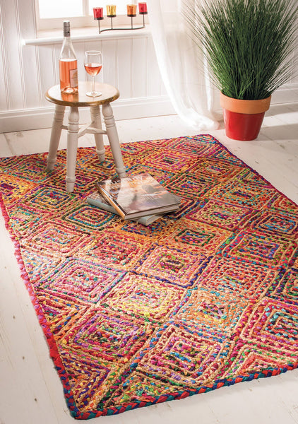 Diamond Weave Jute and Cotton Chindi Rug 90 X 150cm
