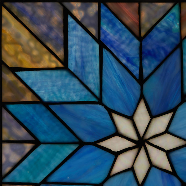 12"H Blue Quilt Square Stained Glass Window Panel