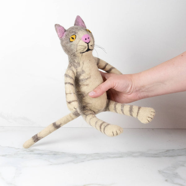 Toys - Sitting Cat - Gray and White Stripe