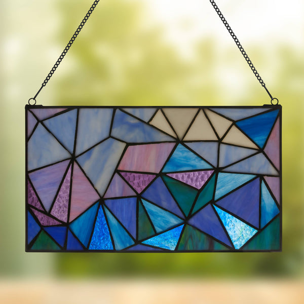 Geometric Abstract Blue Stained Glass Window Panel