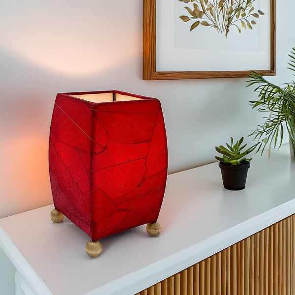 Mini Square Cocoa Leaf Lamp Red, Shade Made of Cocoa Leaves