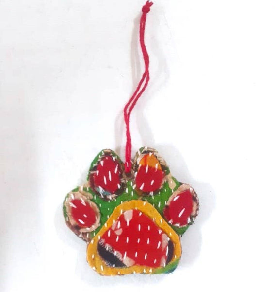 Recycled Sari Paw Print Ornament