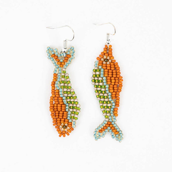 One Fish Two Fish Beaded Earrings: Orange