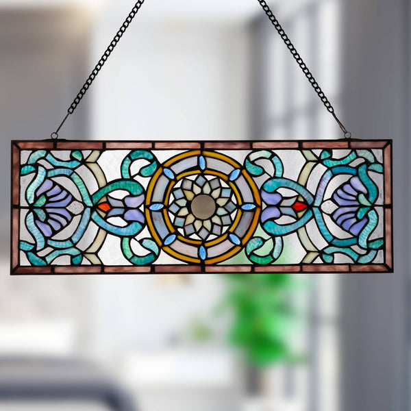 8.5"H Starla Rectangular Stained Glass Pub Window Panel
