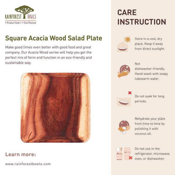 Square Acacia Wood Salad Plate