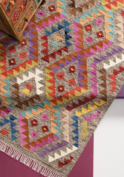 Aztec Multi Diamond Handloom Kilim Rug 75 X 135cm