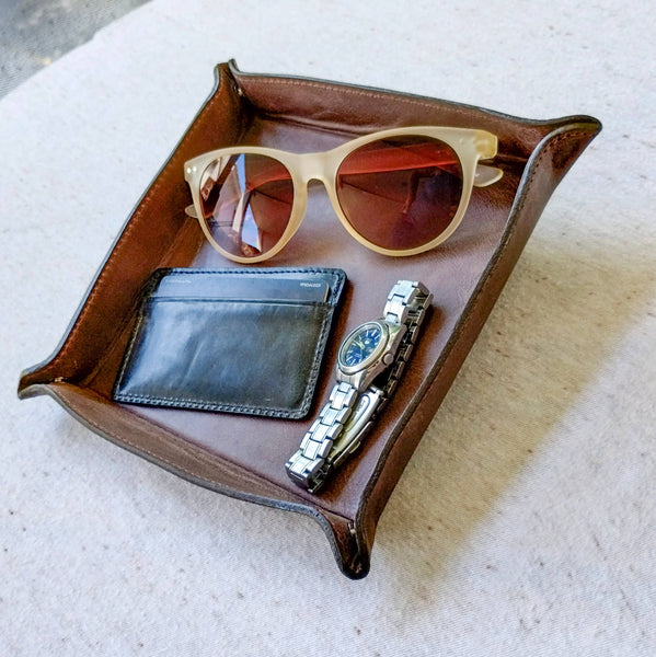 Leather Valet Tray Fair Italian Mocha w/Gift Bag  6 x 6