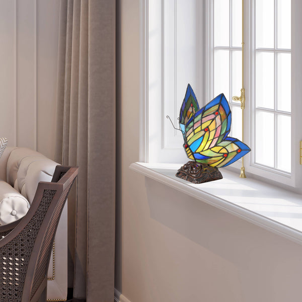 9.5"H Luella Red Butterfly Wings Stained Glass Accent Lamp