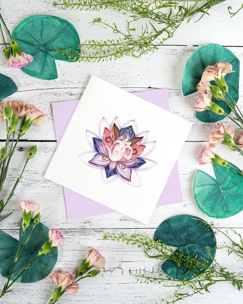 Quilled Ohm Lotus Greeting Card