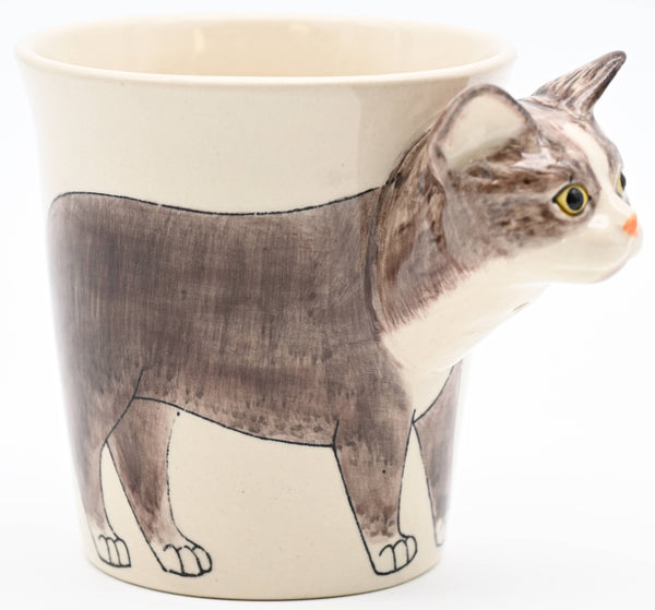 Gray and White cat Mug - 10 Oz
