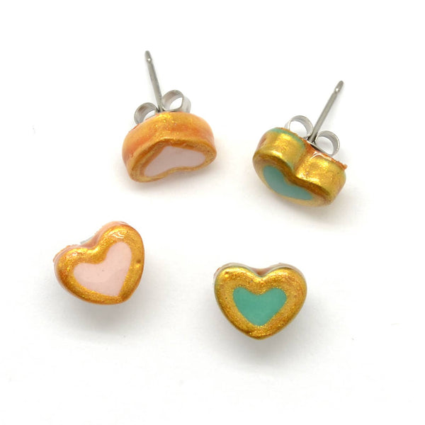Ceramic Gold Edge Heart Studs