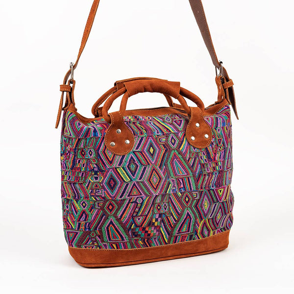 Leather and Geometric Huipile Daybag