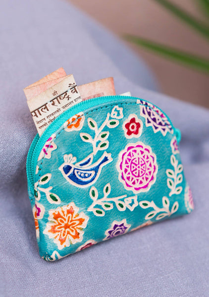 Amala Floral Leather Mini Zip Coin Purse