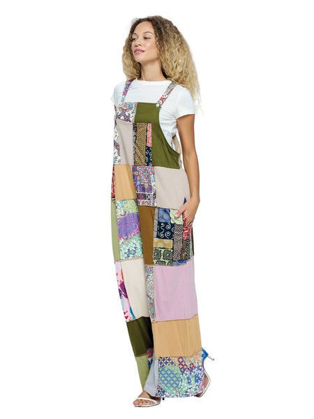 Overall Hippie Floral Patchwork- brown/green/tan