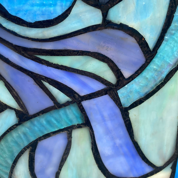 12"H Ilsa Blue, Purple & Green  Stained Glass Window Panel