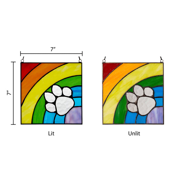 7"H Rainbow Paw Print Tiffany Stained Glass Window Panel