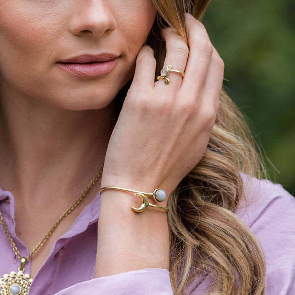 Tanvi Collection Bangle Bracelet - Gold with Moonstone