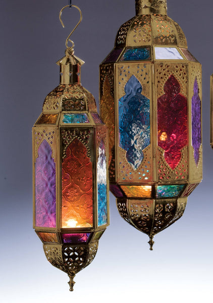 Gold Finish Medium Hanging Multi Glass Lantern