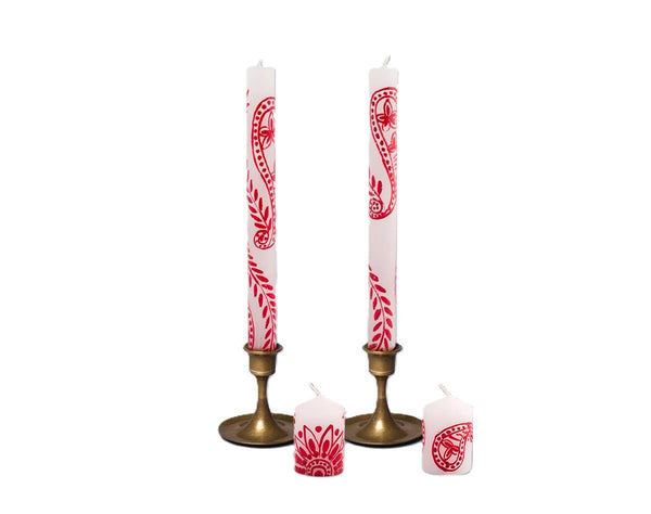 Henna Red on White Candle